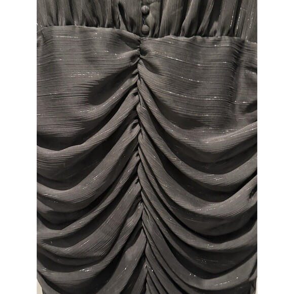 House Of Harlow 1960 Lurex Metallic Ruched Mini Black Sheer Sleeves Dress 10 - Picture 3 of 7
